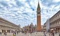 St. MarkÃ¢â¬â¢s Square in Venice with the Basilika San Marco, Clock Tower and the DogeÃ¢â¬â¢s Palace Royalty Free Stock Photo